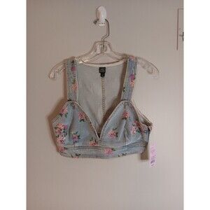 Wild Fable Floral Denim Trangle Cup Tank Top Cropped Sz Small New With Tags.